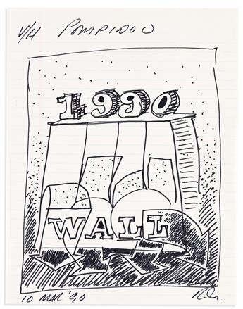 (ARTISTS.) INDIANA, ROBERT. Three ink drawings Signed, R.I., designs for his 1990 lithograph, The Wall,